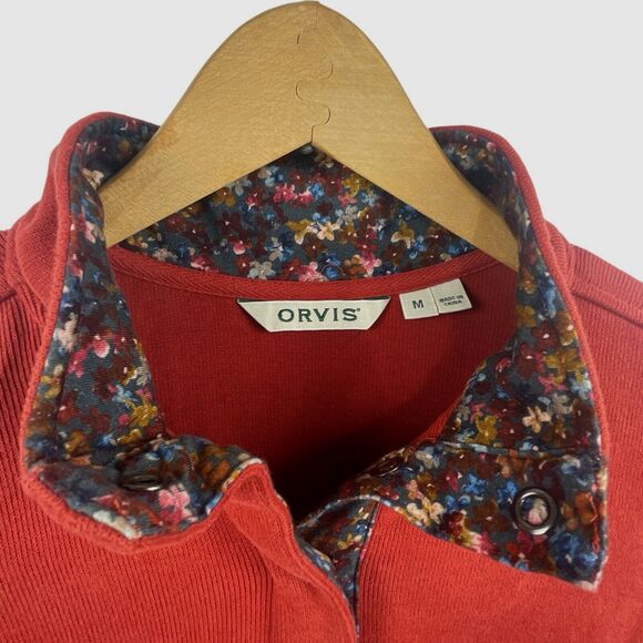 Orvis Signature Print-Trim Sweatshirt 1/4 Zip Super Soft Cotton M (10-12) Rust - Picture 2 of 9